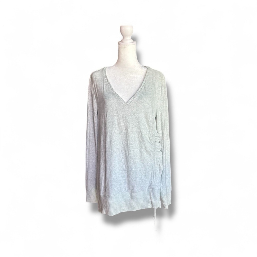 Saturday Sunday Anthropologie Sweater M Light Blue V-Neck Ruched Soft Minimalist